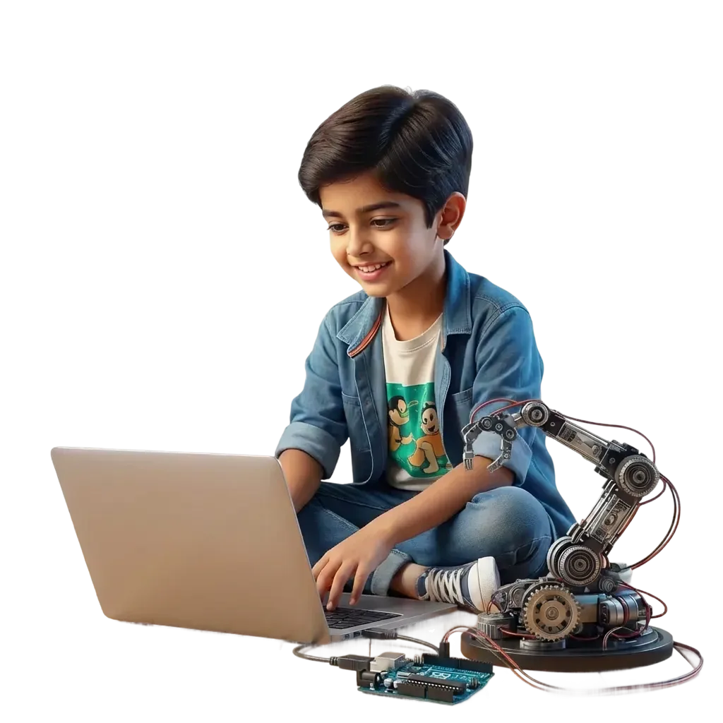 Student with laptop and robotics