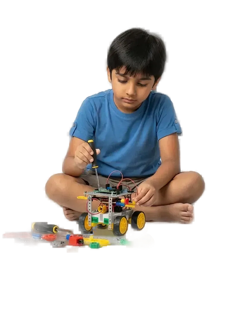 Student building and coding a robotics project